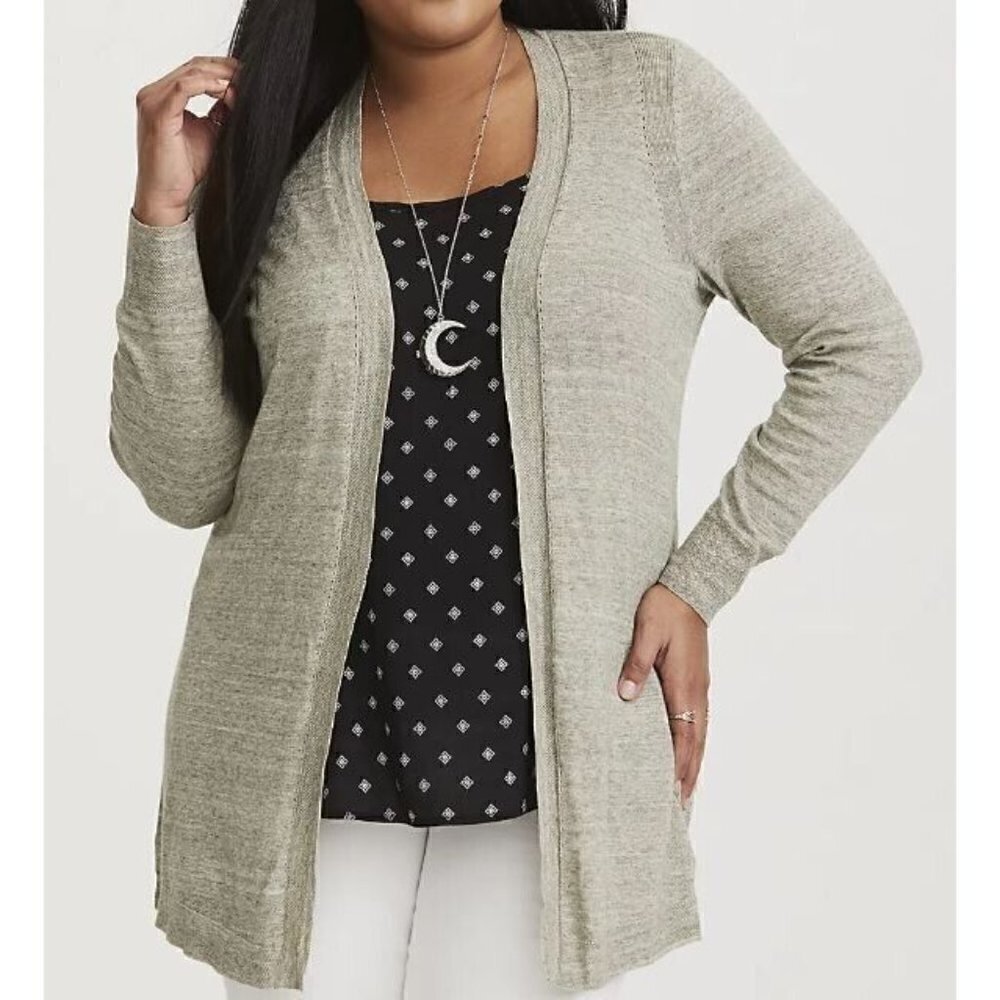 Torrid 1 Womens 1X Open Front Longline Cardigan Green Lightweight Boho